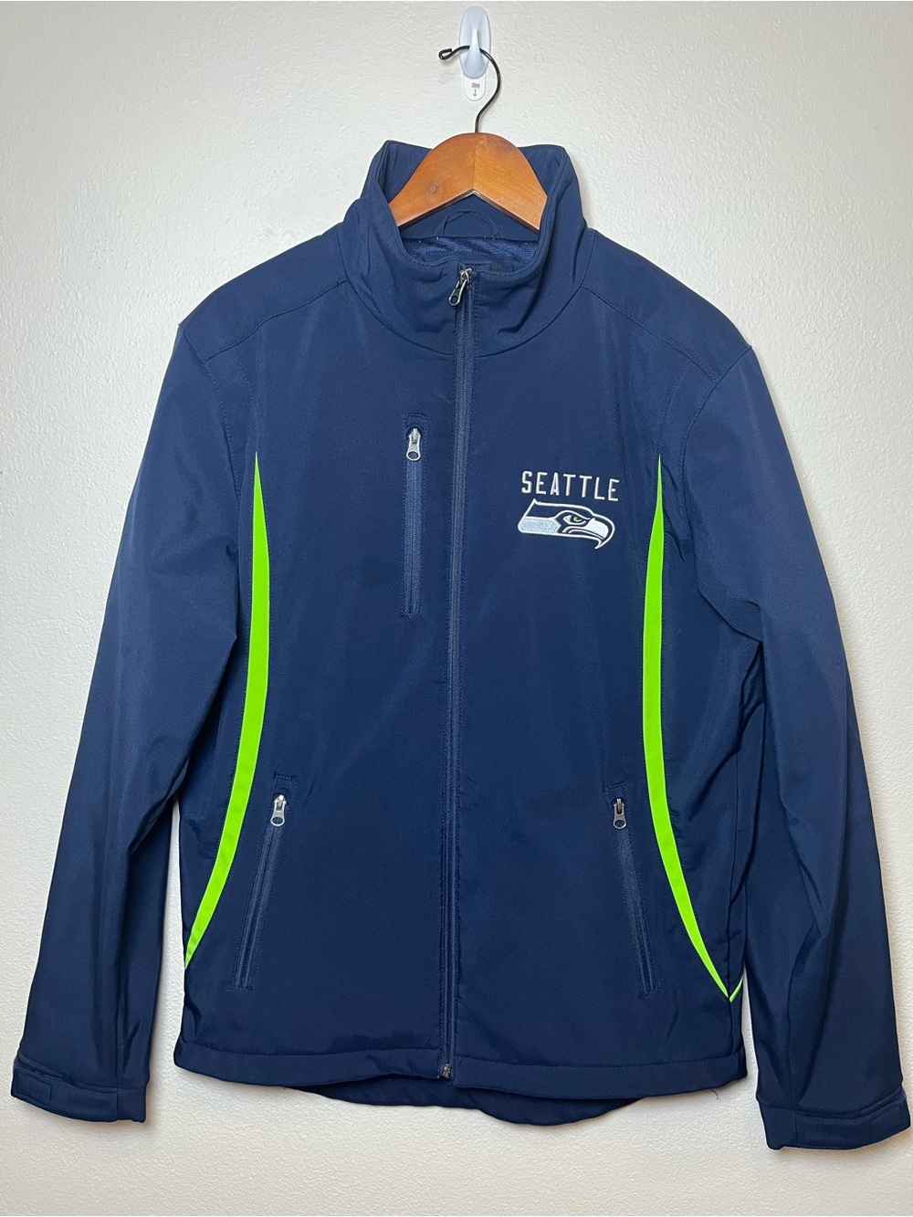 NFL Seattle Navy Blue Performance Jacket with Neon Green Accents
